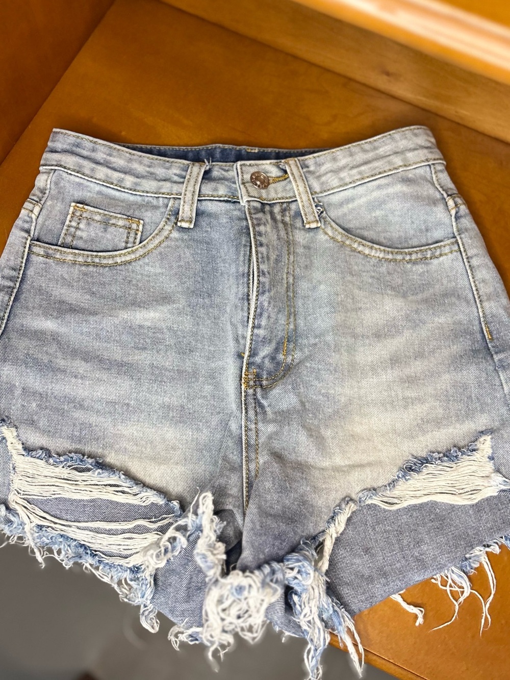SHEIN Light Blue Distressed High-Rise Denim Shorts